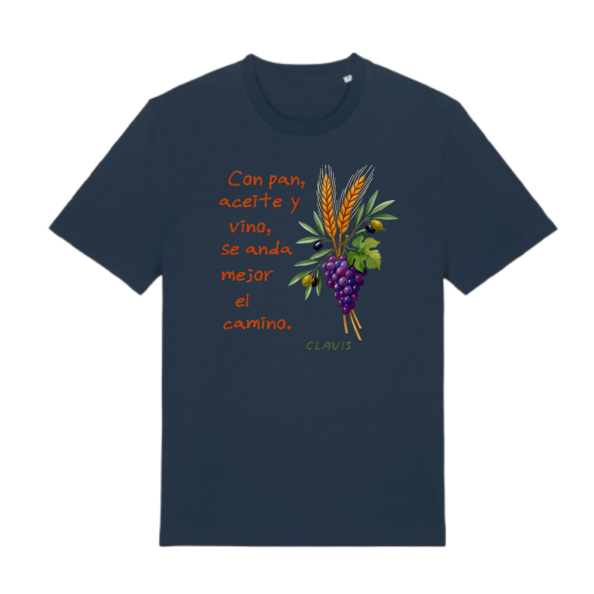 Pan aceite y vino — Camiseta Premium De Estilo Rural. Algodon Organico.