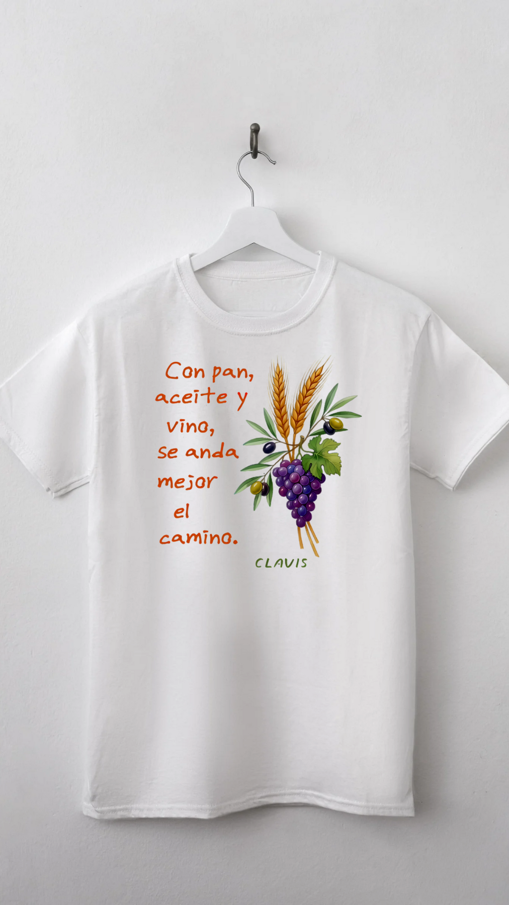 Pan aceite y vino — Camiseta Premium De Estilo Rural. Algodon Organico.