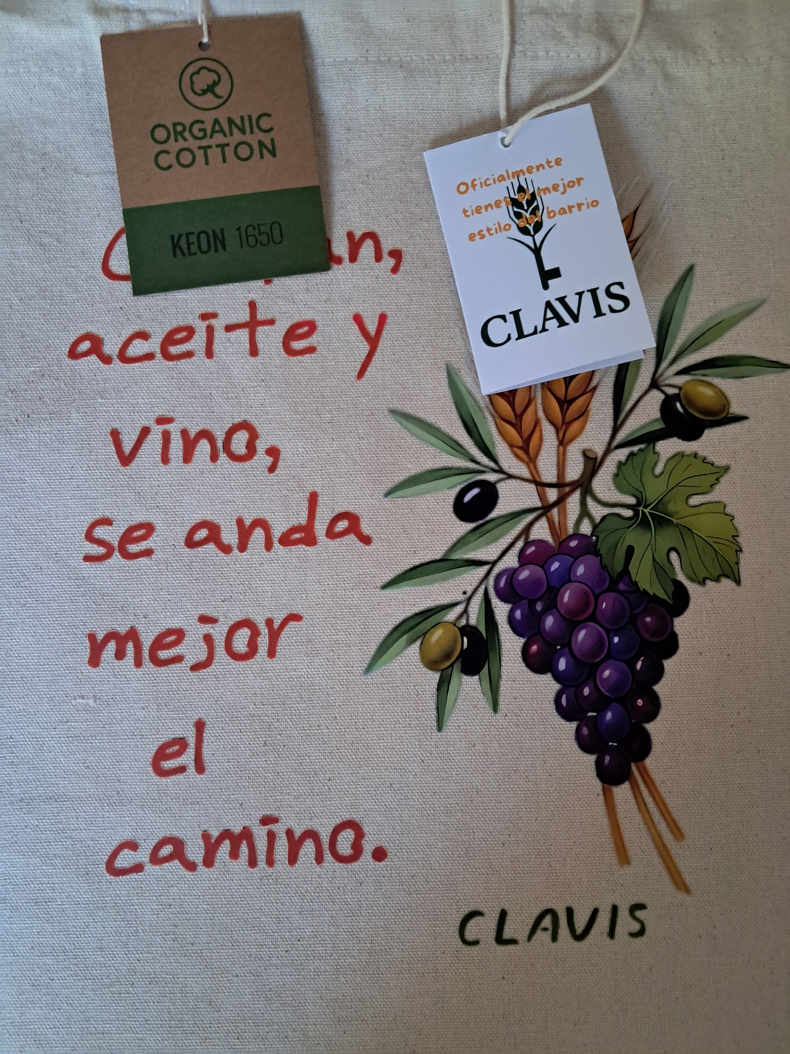 Bolsa de Compra Pan, Aceite y Vino (Tote Bag )100% Algodón Orgánico.