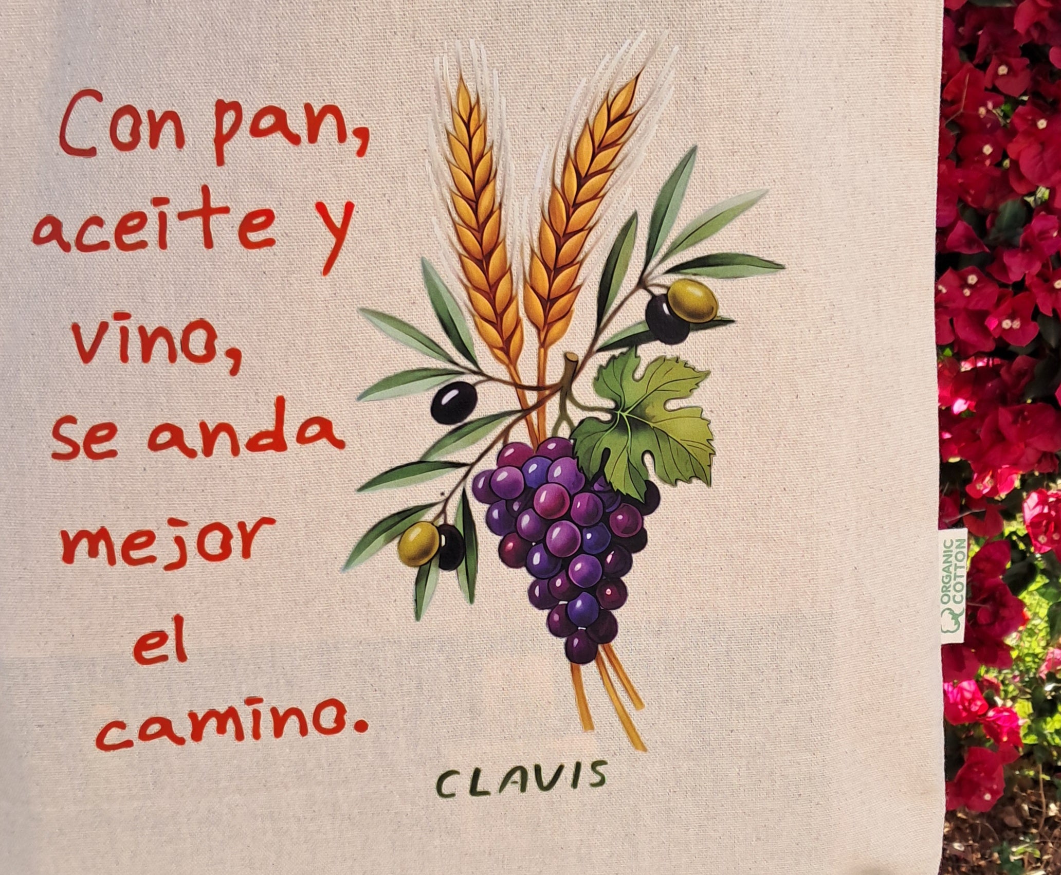 Bolsa de Compra Pan, Aceite y Vino (Tote Bag )100% Algodón Orgánico.