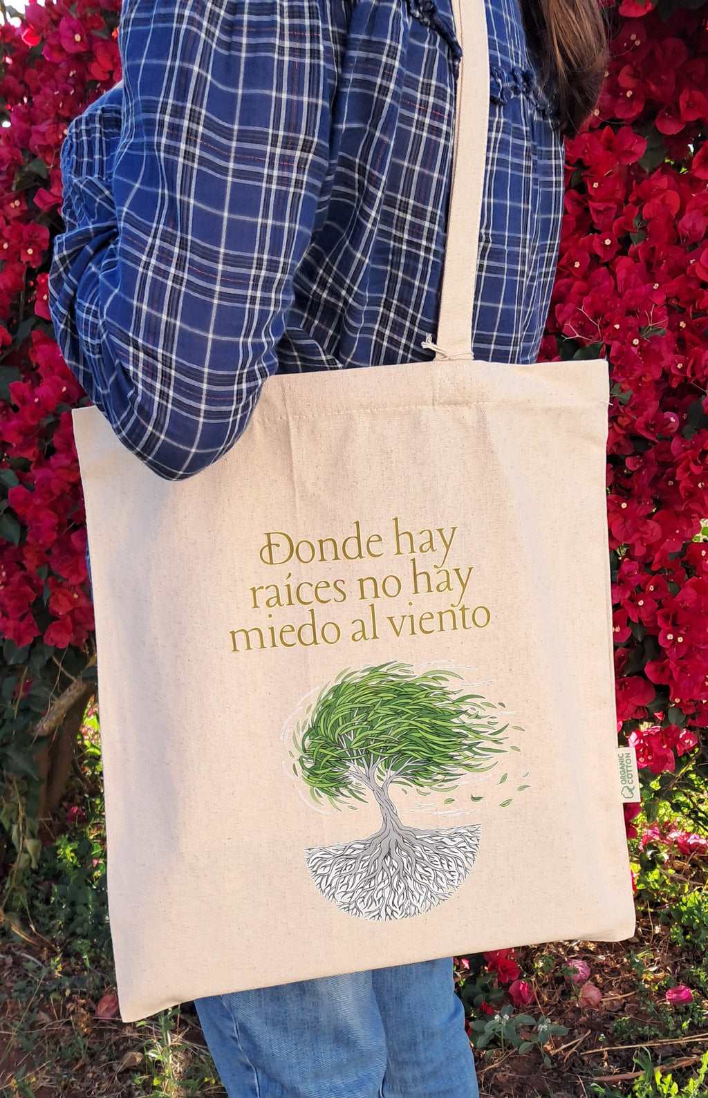 Bolsa de compra Raíces Fuertes ( Tote Bag )100% Algodón Orgánico.