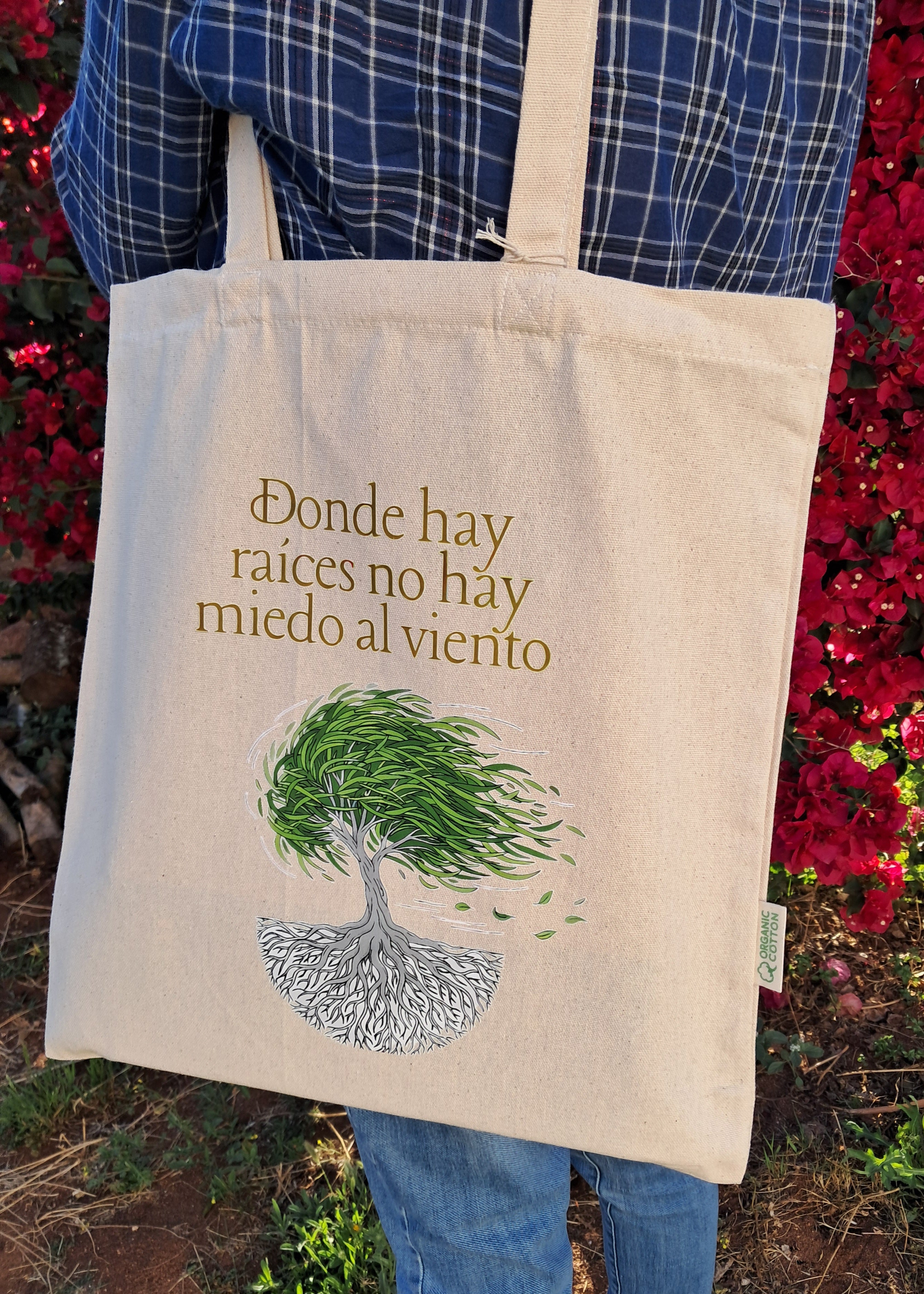 Bolsa de compra Raíces Fuertes ( Tote Bag )100% Algodón Orgánico.