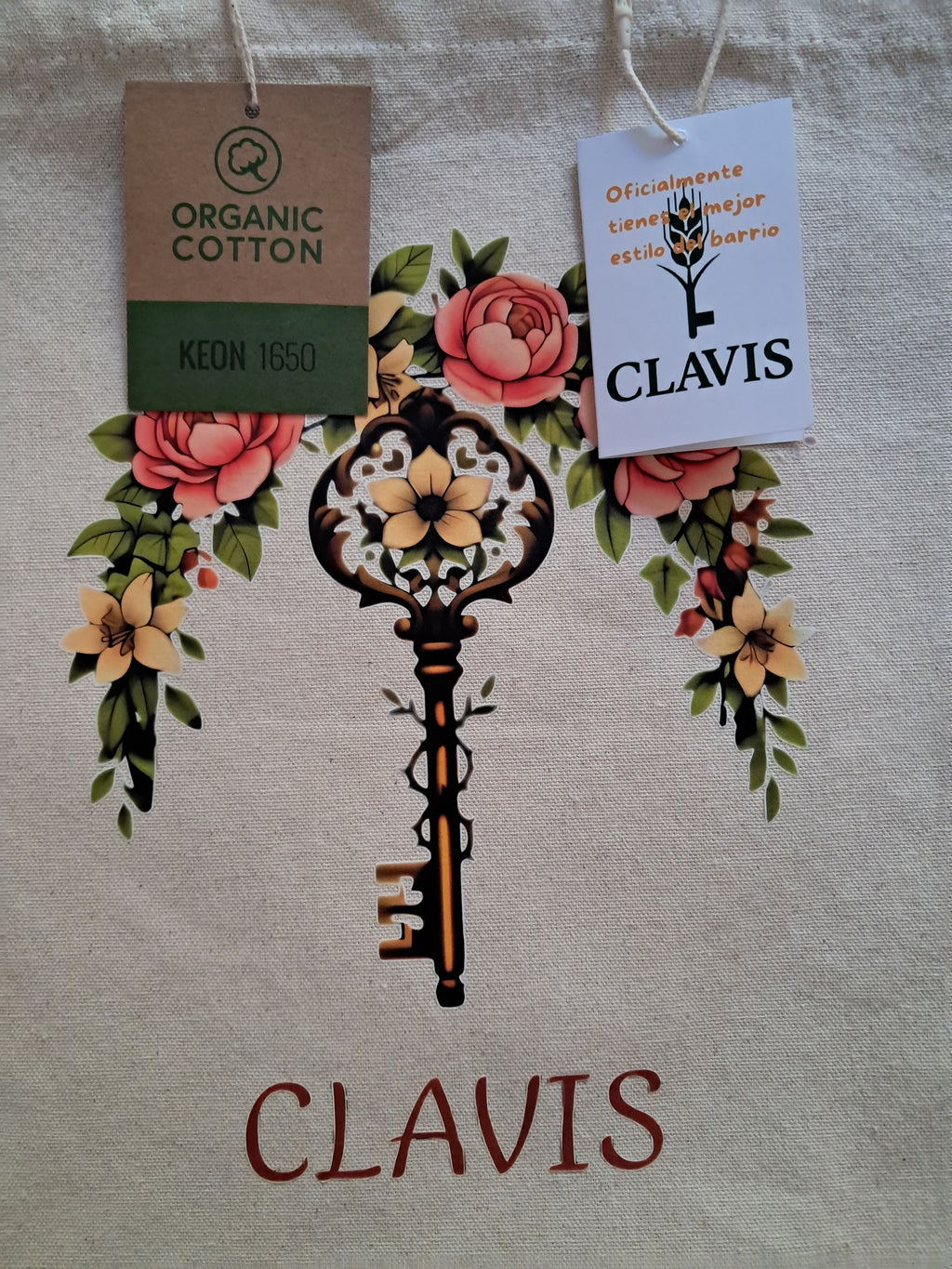 Bolsa de compra Llave Floral ( Tote Bag  ) 100% Algodón Orgánico.