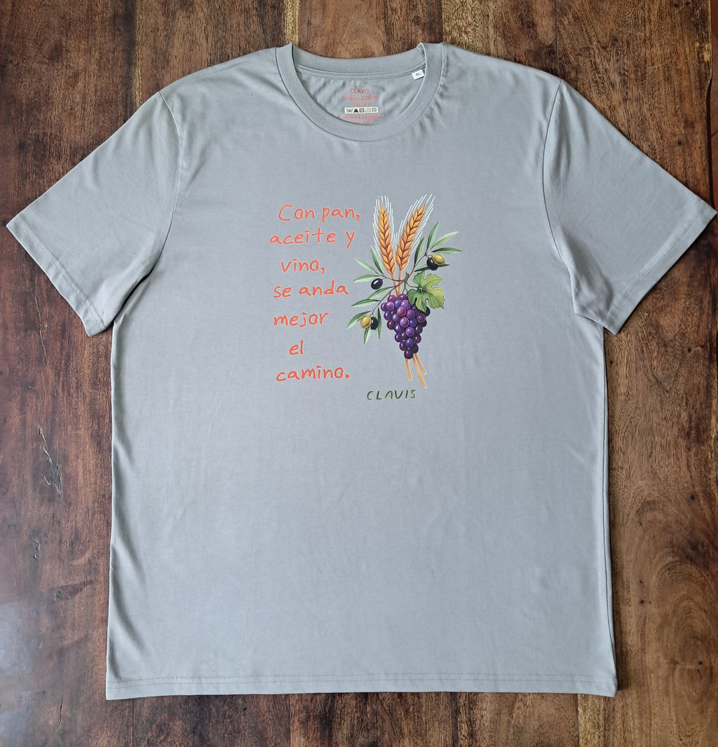 Pan aceite y vino — Camiseta Premium De Estilo Rural. Algodon Organico.
