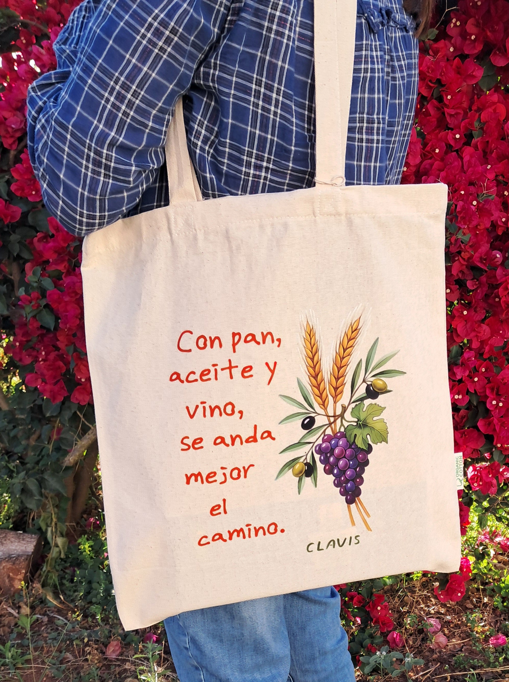 Bolsa de Compra Pan, Aceite y Vino (Tote Bag )100% Algodón Orgánico.